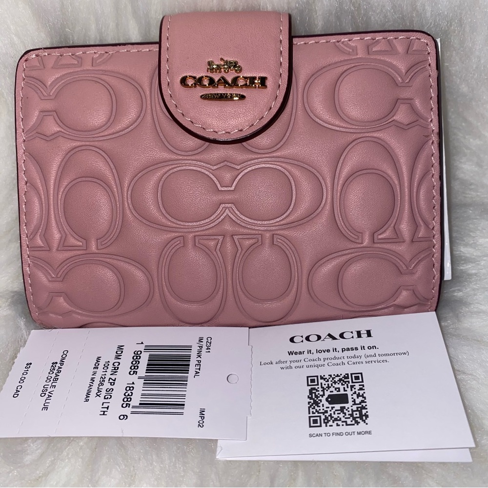 Coach 💗 Medium Corner Zip Wallet In Signature Leather New Pink Petal - Picture 2 of 10